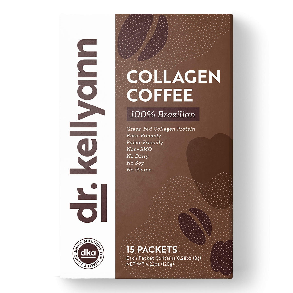 Dr. Kellyann Grass-Fed Collagen Instant Coffee packets ready to mix.