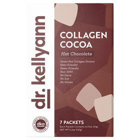 Dr. Kellyann keto cocoa hot chocolate packets for seven servings, ready to mix