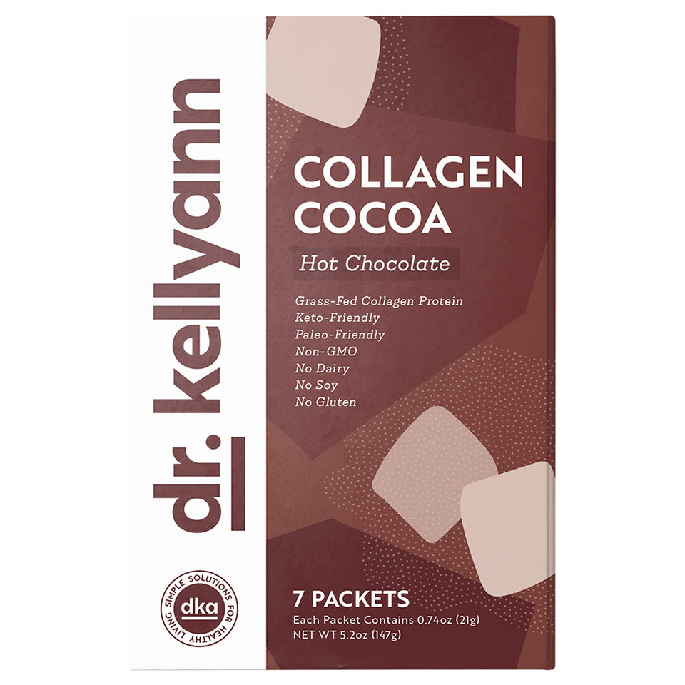 Dr. Kellyann keto cocoa hot chocolate packets for seven servings, ready to mix