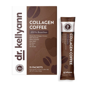 Close-up of micro-ground Brazilian coffee beans in Dr. Kellyann blend.