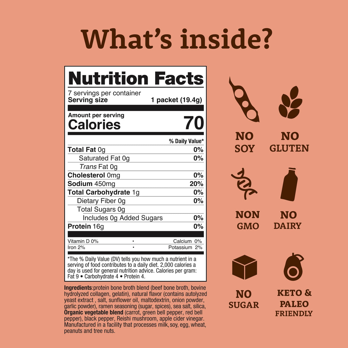 Dr. Kellyann ramen beef bone broth packets back view showing ingredients and keto-friendly profile.