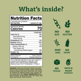Dr. Kellyann bone broth packets ingredients panel highlighting clean, keto-friendly formulation