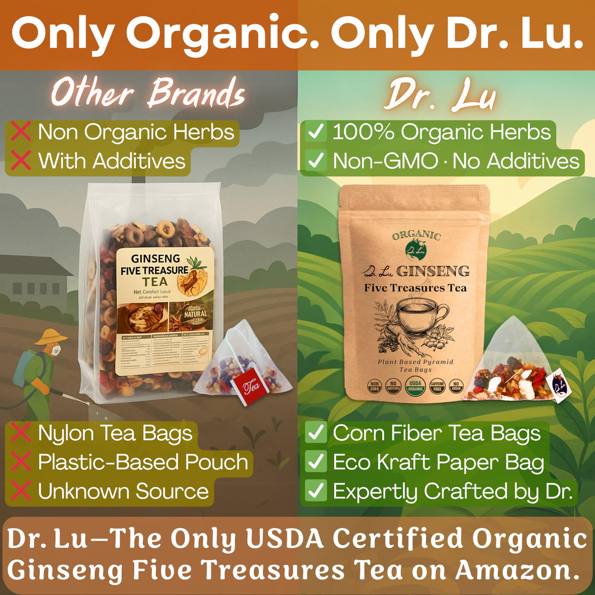 Dr. Lu brewed tea in a steaming cup showcasing rich herbal aroma.