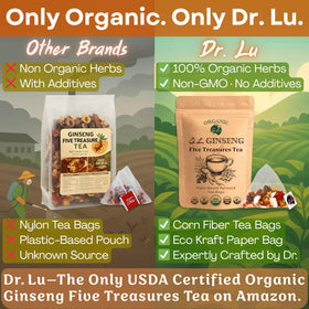 Dr. Lu brewed tea in a steaming cup showcasing rich herbal aroma.
