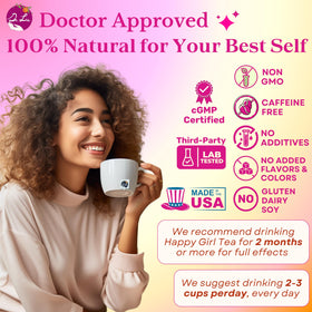 Dr. Lu Happy Girl Tea featuring goji berries in a vibrant blend.