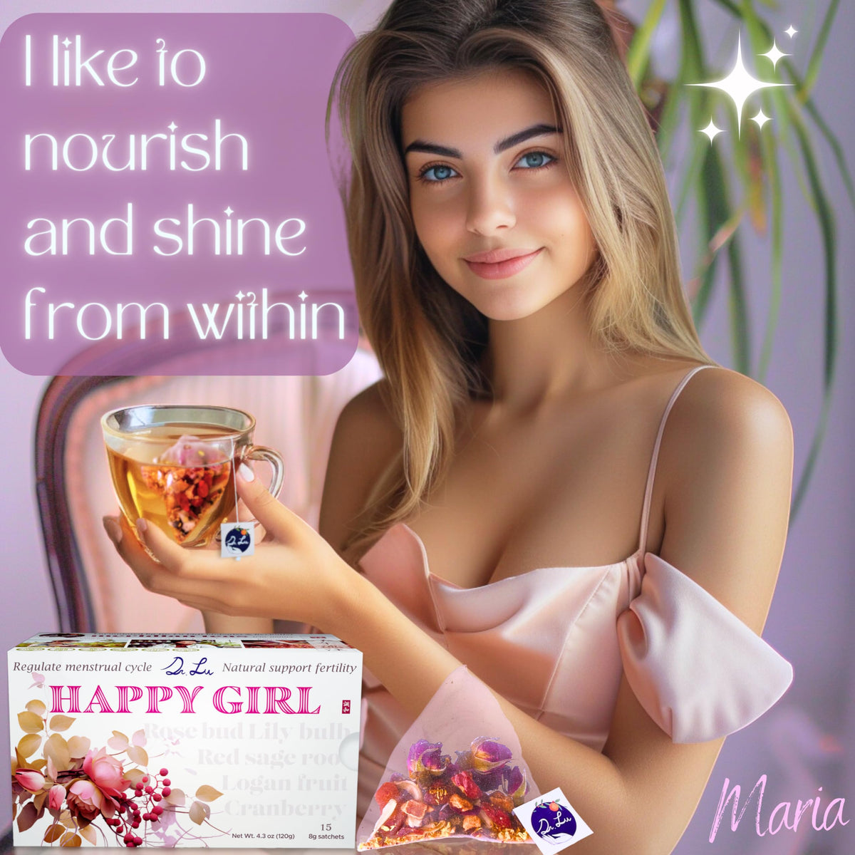 Dr. Lu Happy Girl Tea served hot or iced for versatile enjoyment.