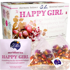Dr. Lu Happy Girl Tea brew with raspberry leaf for period comfort.