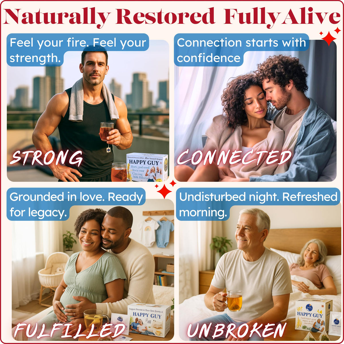 Dr. Lu's Happy Tea for Guy caffeine-free blend for clean energy.