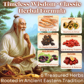Dr. Lu kidney detox tea leaves close-up with maca and ginseng.