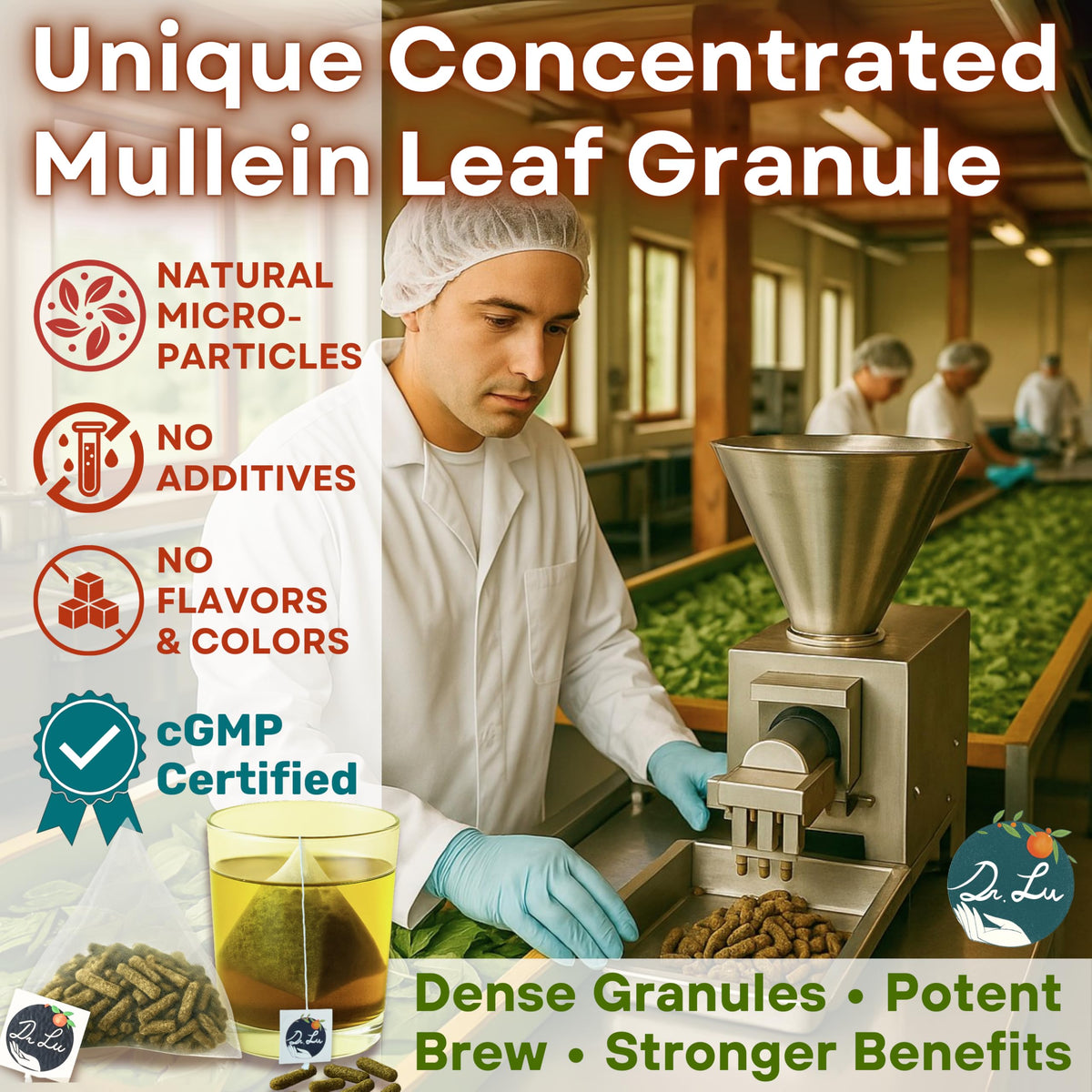Dr. Lu mullein tea brewing in a cup with aroma