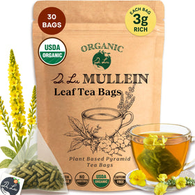 Dr. Lu organic mullein tea packaging highlights caffeine-free format