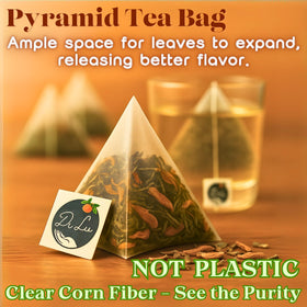 Dr. Lu steaming tea cup, inviting aroma of organic detox herbs.