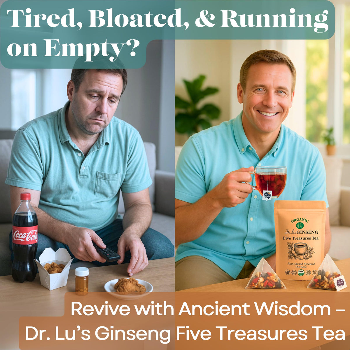 Dr. Lu organic tea label highlights US-made, ethical sourcing.