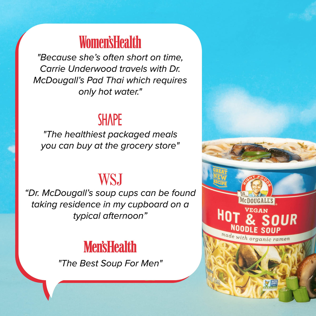 Bold hot and sour aroma from Dr. McDougall's ramen enhances quick plant-based meals.