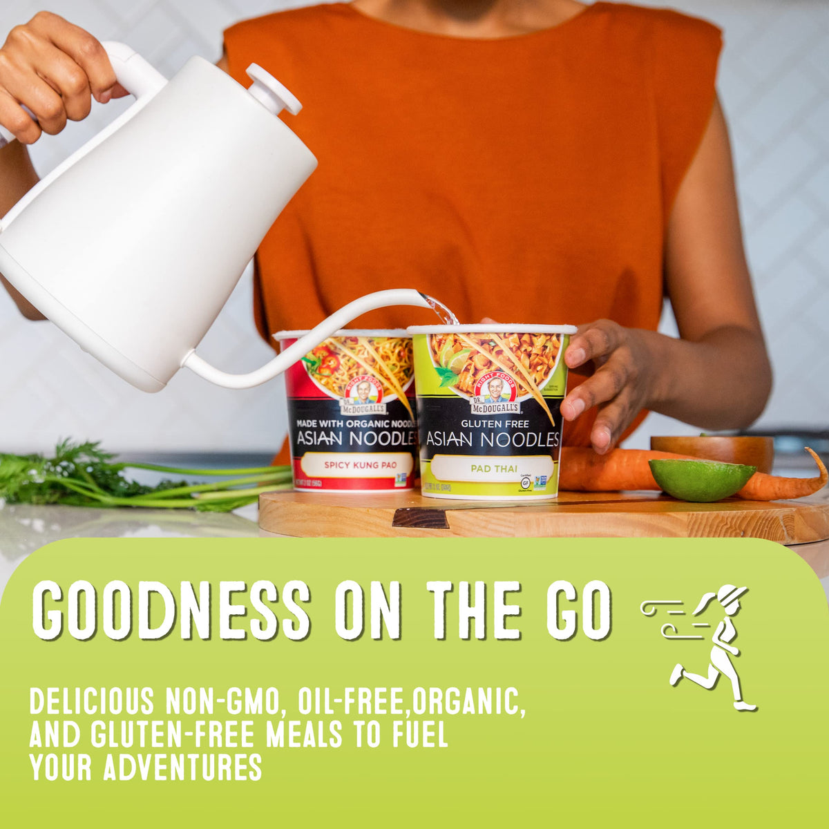 Dr McDougall's Pad Thai Noodles gluten-free vegan label communicates dietary options.
