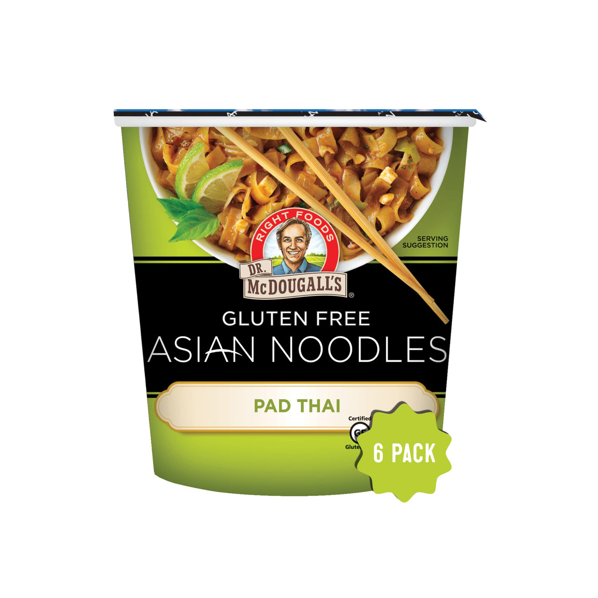 Dr McDougall's Pad Thai Noodles steaming cup for a quick, satisfying meal.