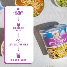 Dr. McDougall's Right Foods miso ramen ingredients including wakame seaweed hint at authentic flavor.