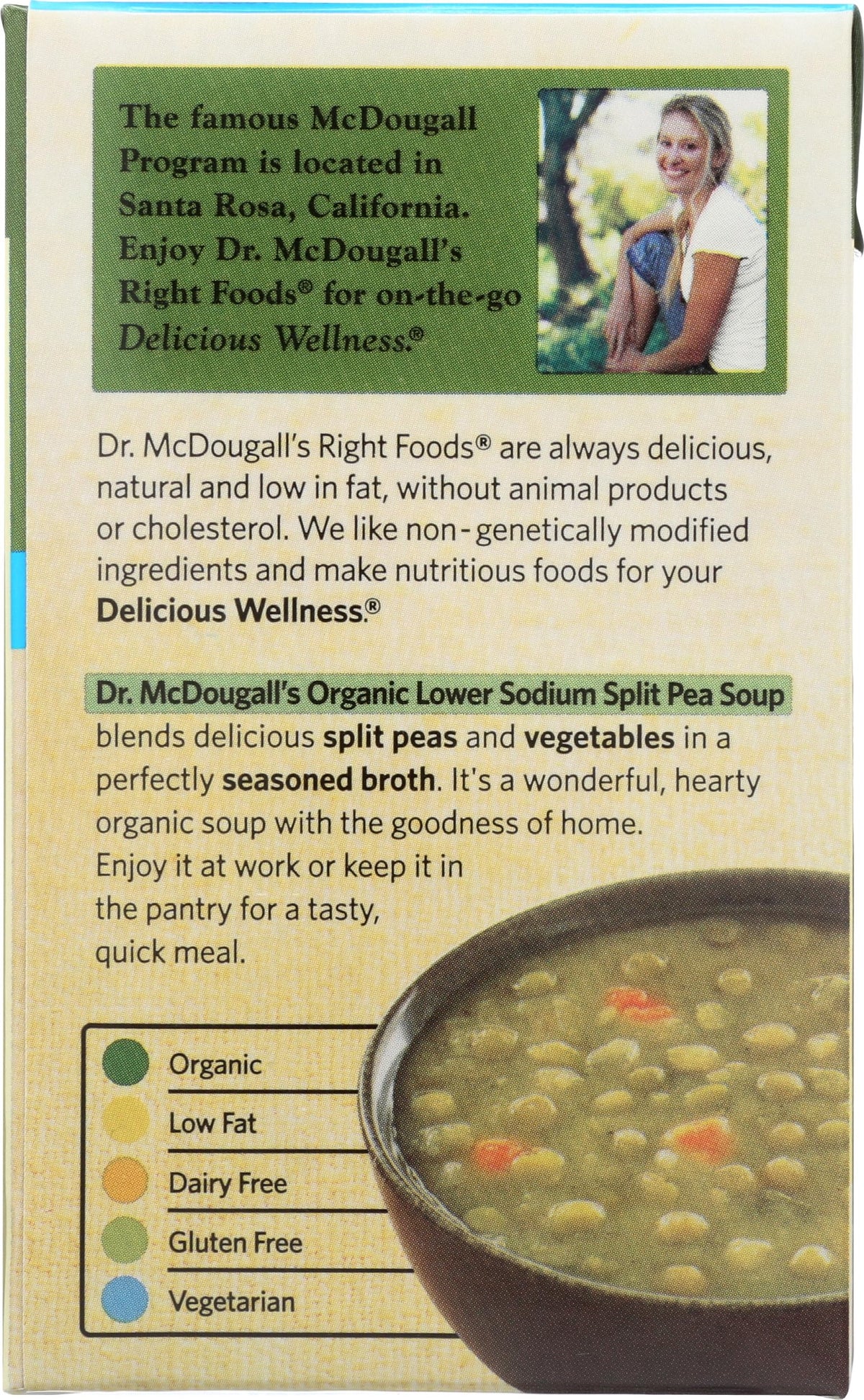 Opened can with spoon showing Dr McDougall's soup, ideal for a quick lunch