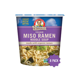 Dr. McDougall's Right Foods vegan miso ramen cup front view, ready for a quick satisfying meal.