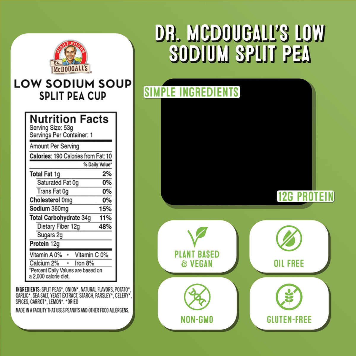 Dr. McDougall's Right Foods packaging highlights lower sodium and plant-based goodness.