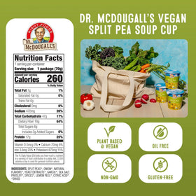 Dr. McDougall's Right Foods vegan split pea soup ramen cup, low-sodium vegan meal.