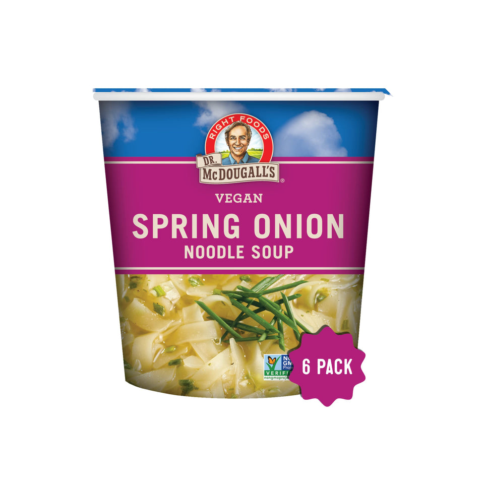 Dr. McDougall's Spring Onion Noodle Cup front view for a quick vegan meal