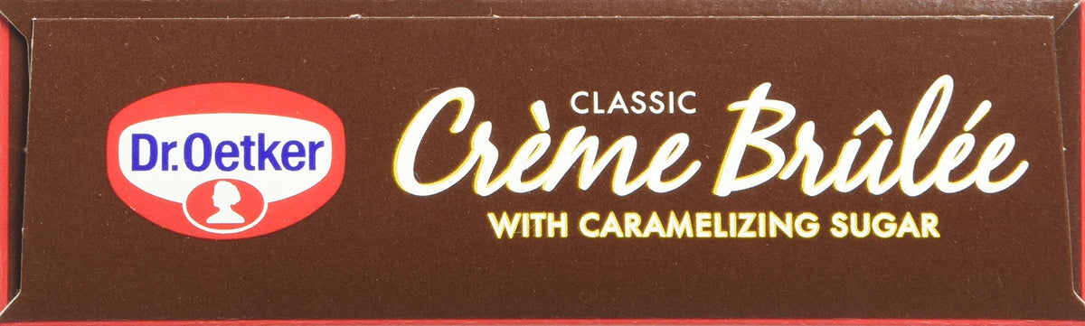 Dr. Oetker Creme Brulee ready-to-serve packaging displayed for quick party dessert