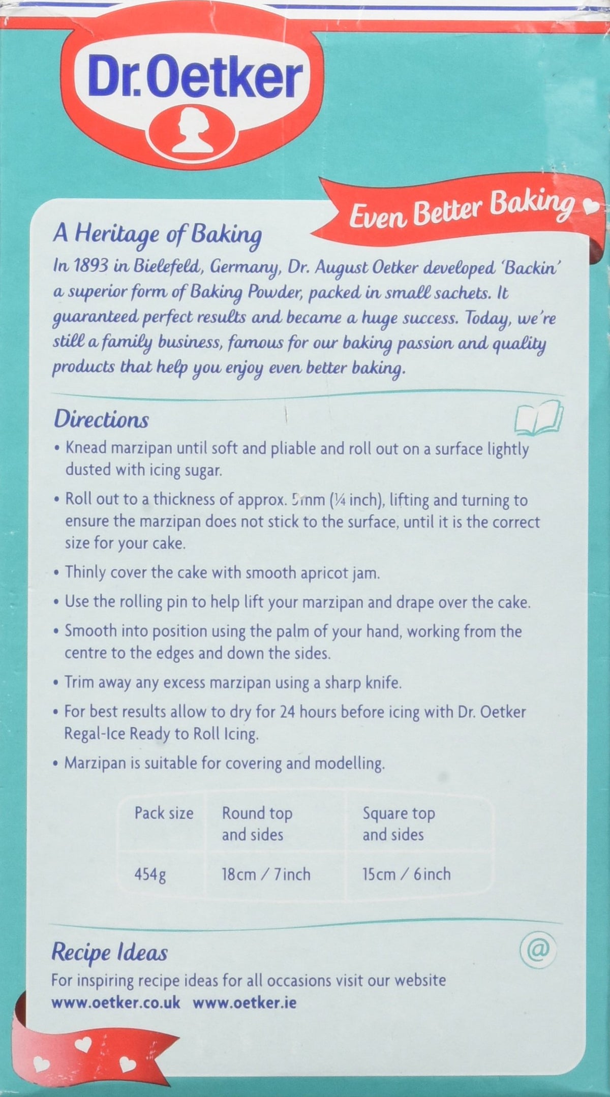 Dr. Oetker Marzipan covered cake with natural almond color