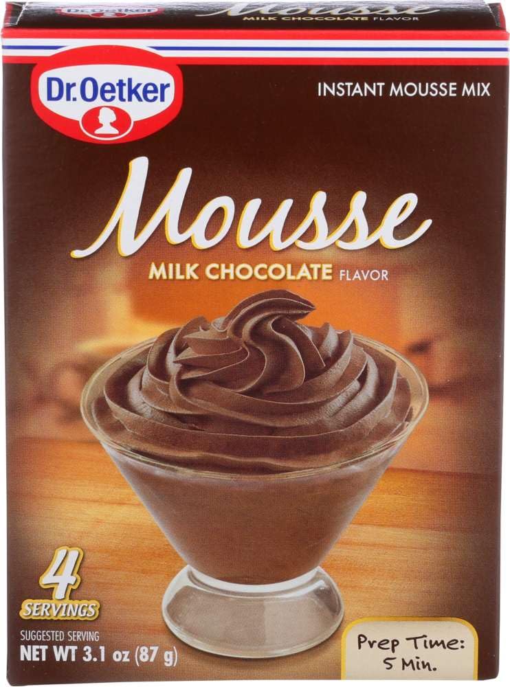 Dr. Oetker Milk Chocolate Mousse six-pack cups for a quick, creamy dessert.