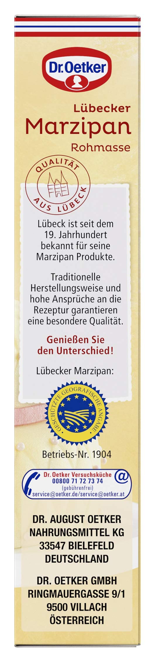 Dr. Oetker Raw Marzipan 200g brand label for authentic baking