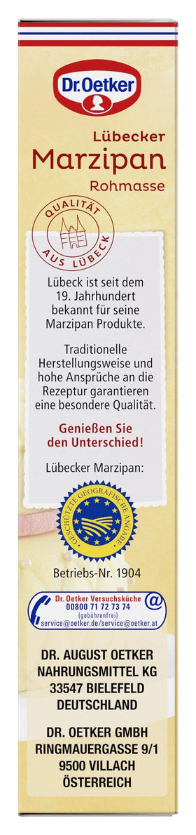 Dr. Oetker Raw Marzipan 200g brand label for authentic baking