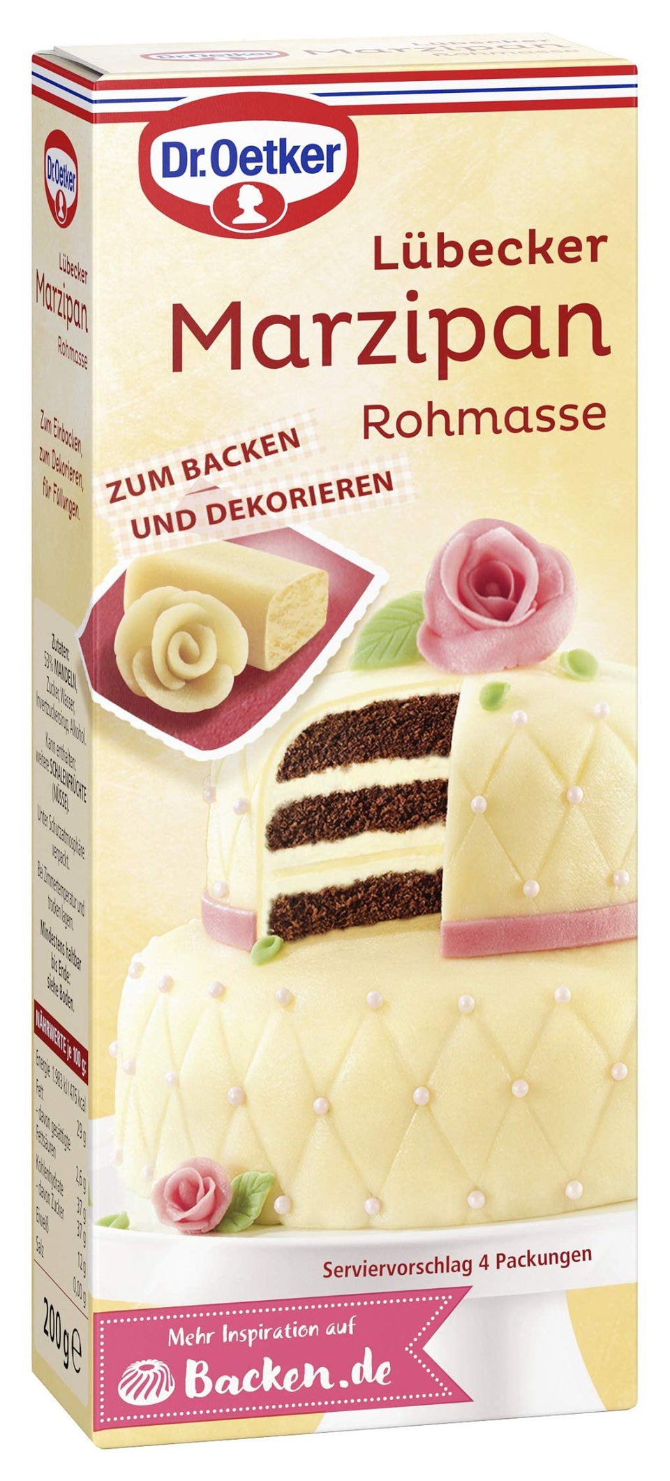 Dr. Oetker Raw Marzipan 200g packaging on shelf for easy shopping