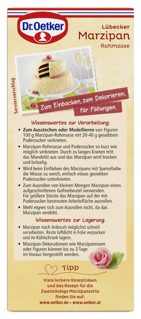 Dr. Oetker Raw Marzipan 200g slices on plate for tasting