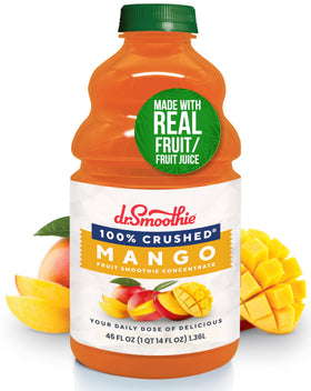 Dr. Smoothie 100% crushed mango bottle showcasing real fruit flavor with no added sugar.