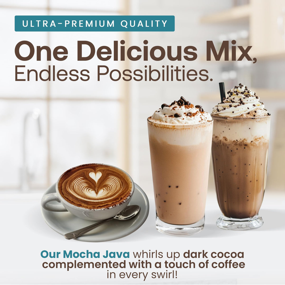 Dr. Smoothie Mocha Java Frappe mug steaming with rich aroma and smooth chocolate-coffee notes.