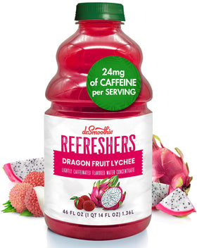 Dr. Smoothie Refreshers Dragon Fruit Lychee bottle showing real fruit juice for bold, refreshing drinks