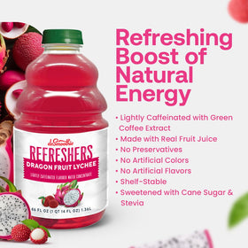 Dr. Smoothie Refreshers Dragon Fruit Lychee ingredients closeup highlighting real fruit content