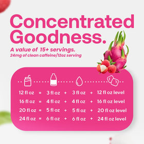 Dr. Smoothie Refreshers Dragon Fruit Lychee label emphasizing caffeine from green coffee extract