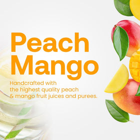 Glass of Peach Mango concentrate ready to mix for refreshing hydration with real fruit flavor.