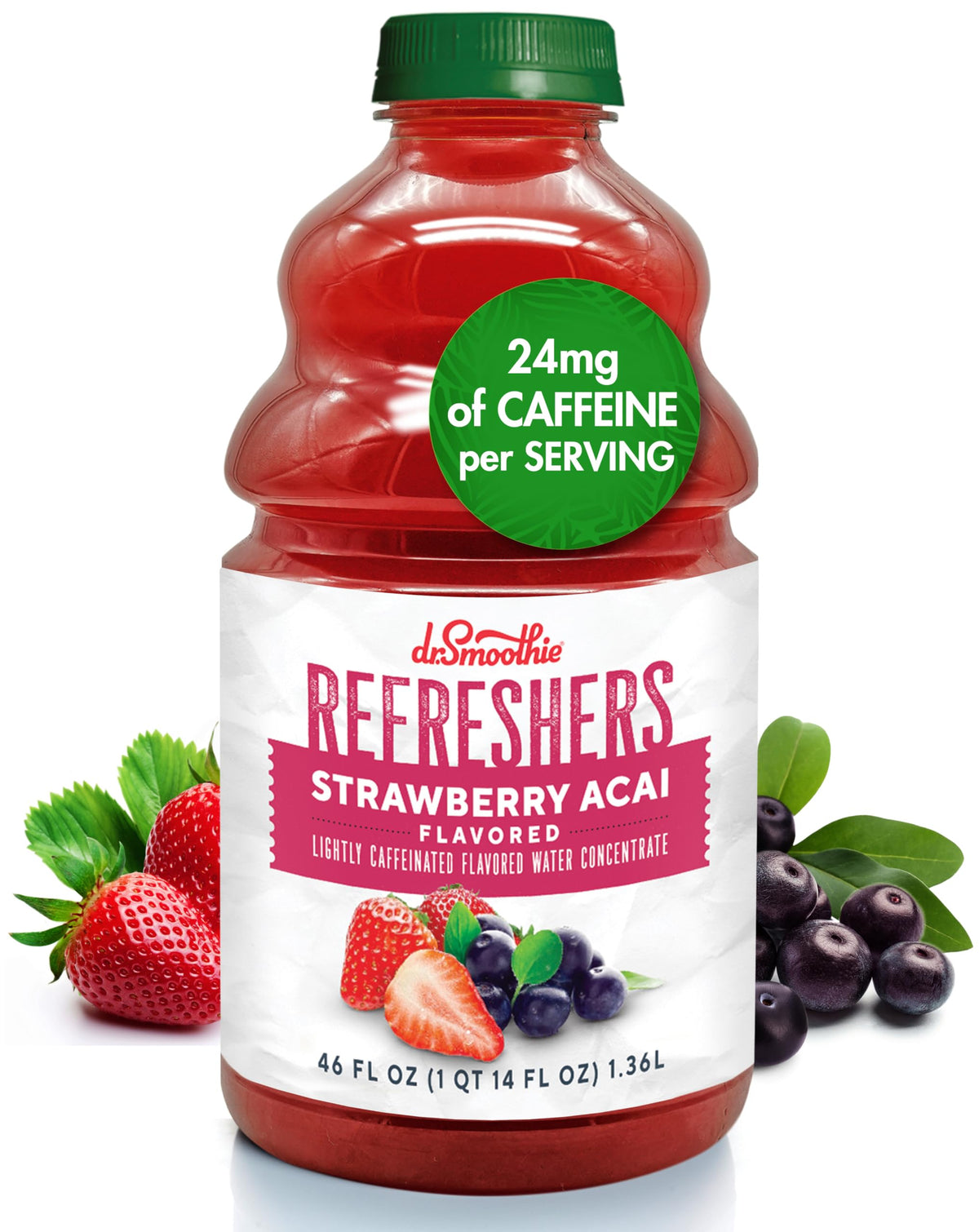 Dr. Smoothie Refreshers Strawberry Acai bottle ready-to-mix for quick, real-fruit beverages at home.