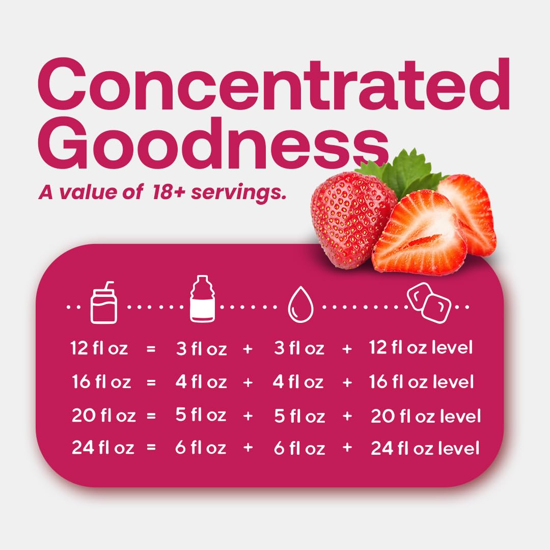 Dr. Smoothie Refreshers Strawberry Acai on a kitchen counter with ingredients illustrating easy prep.
