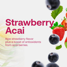 Dr. Smoothie Refreshers Strawberry Acai mocktail scene showcases versatile use with sparkling water.