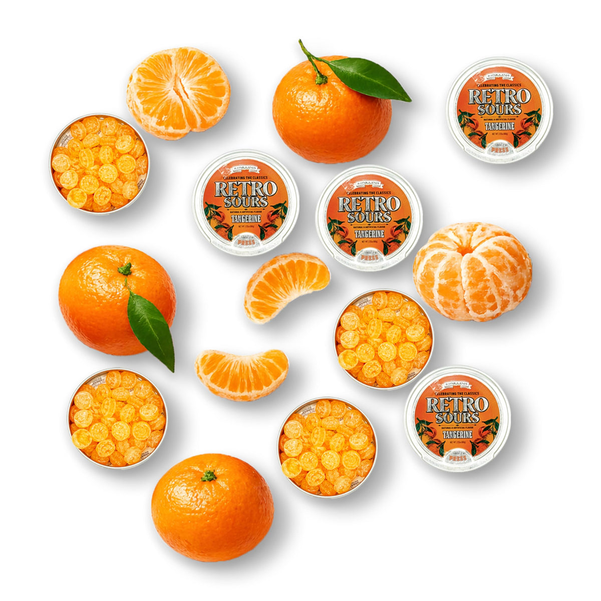 Close-up of Dr. Variety Retro Sours Tangerine Drops on desk promotes bright, flavorful break.