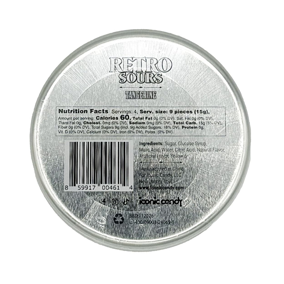 Dr. Variety Retro Sours Tangerine Drops tin packaging showing reusable tins for on-the-go snacking.