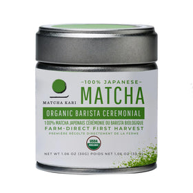 Dr. Weil Matcha Kari ceremonial tin keeps fresh, premium ceremonial-grade matcha ready.