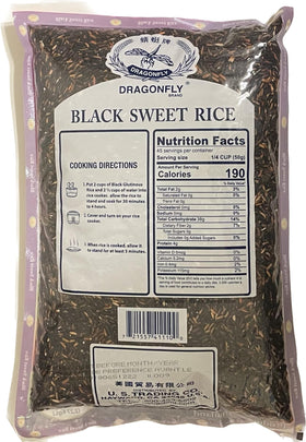 Dragonfly Black Sweet Rice cooked dish; vibrant color and aroma enhance desserts
