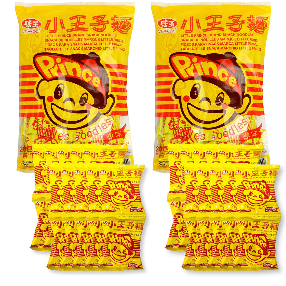 DragonMall Ve Wong Little Prince noodles two-bag pack on a shelf for convenient snacking.