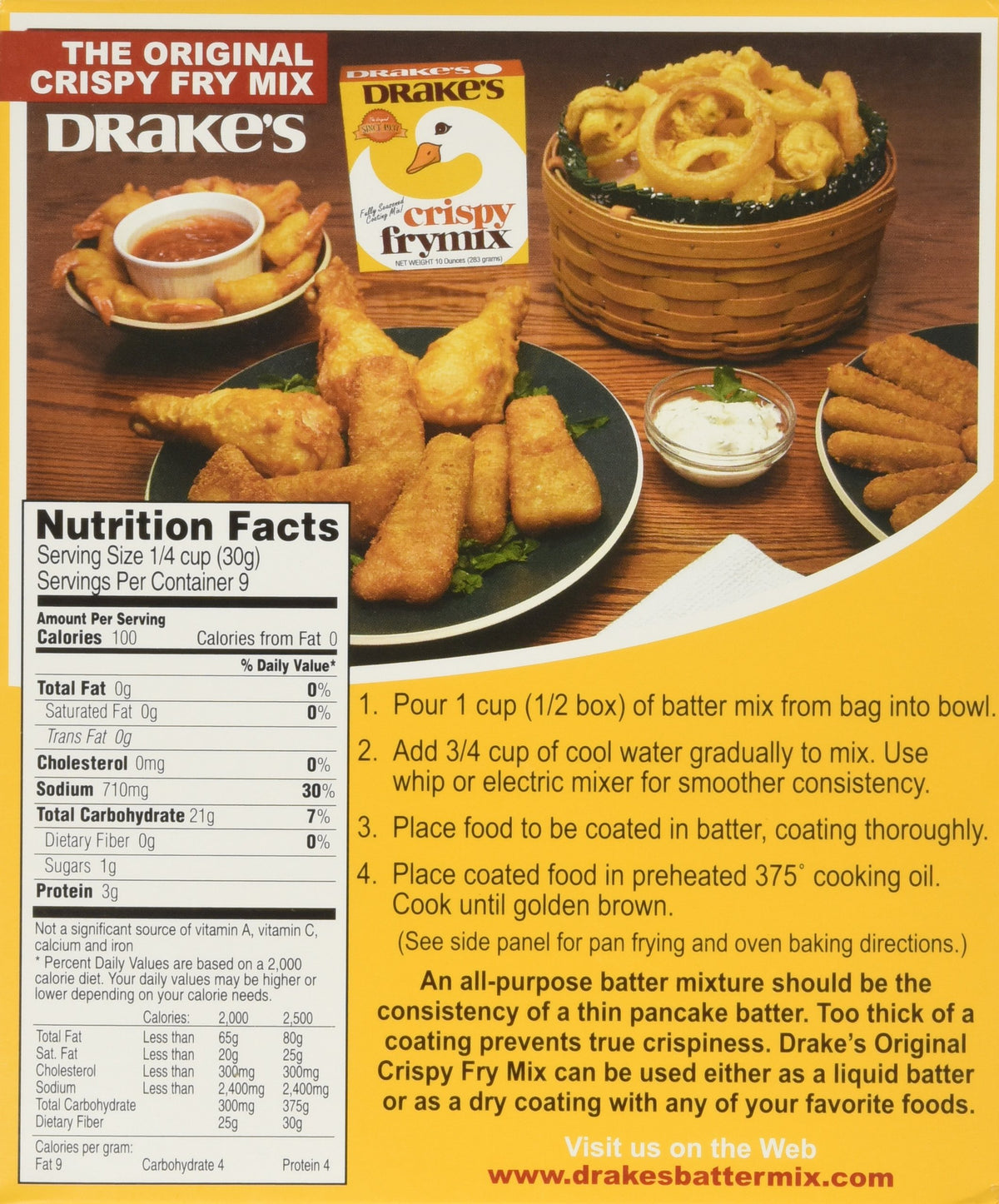 Drake's Crispy Frymix back view showing 3-pack packaging, convenient for bulk cooking sessions.