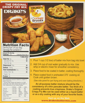 Drake's Crispy Frymix back view showing 3-pack packaging, convenient for bulk cooking sessions.