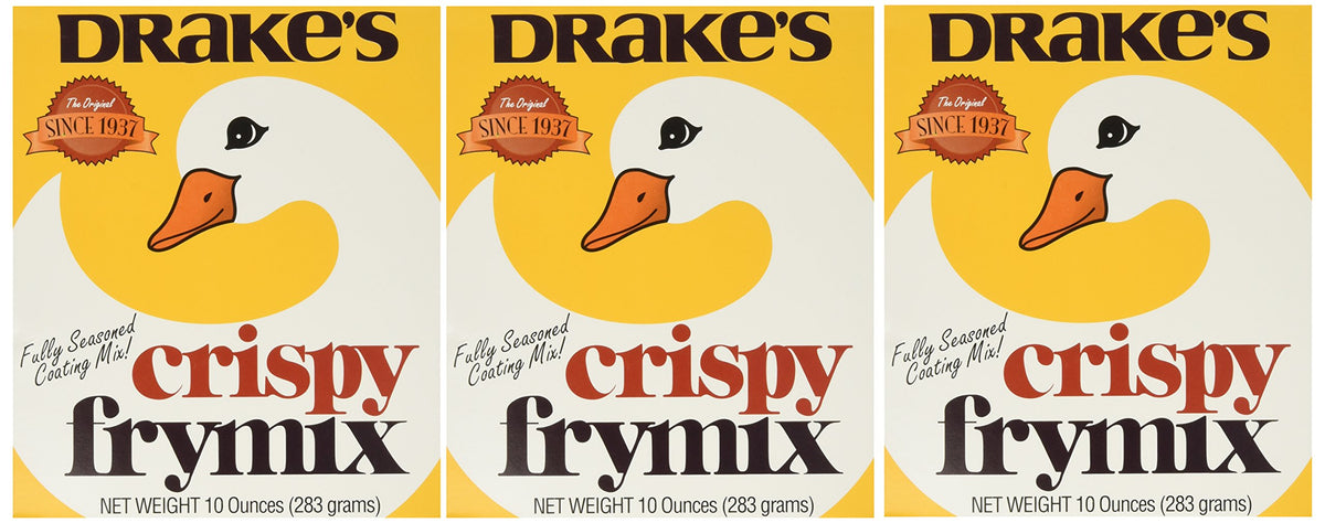 Drake's Crispy Frymix front view with 10oz box, ideal for quick, even coating.